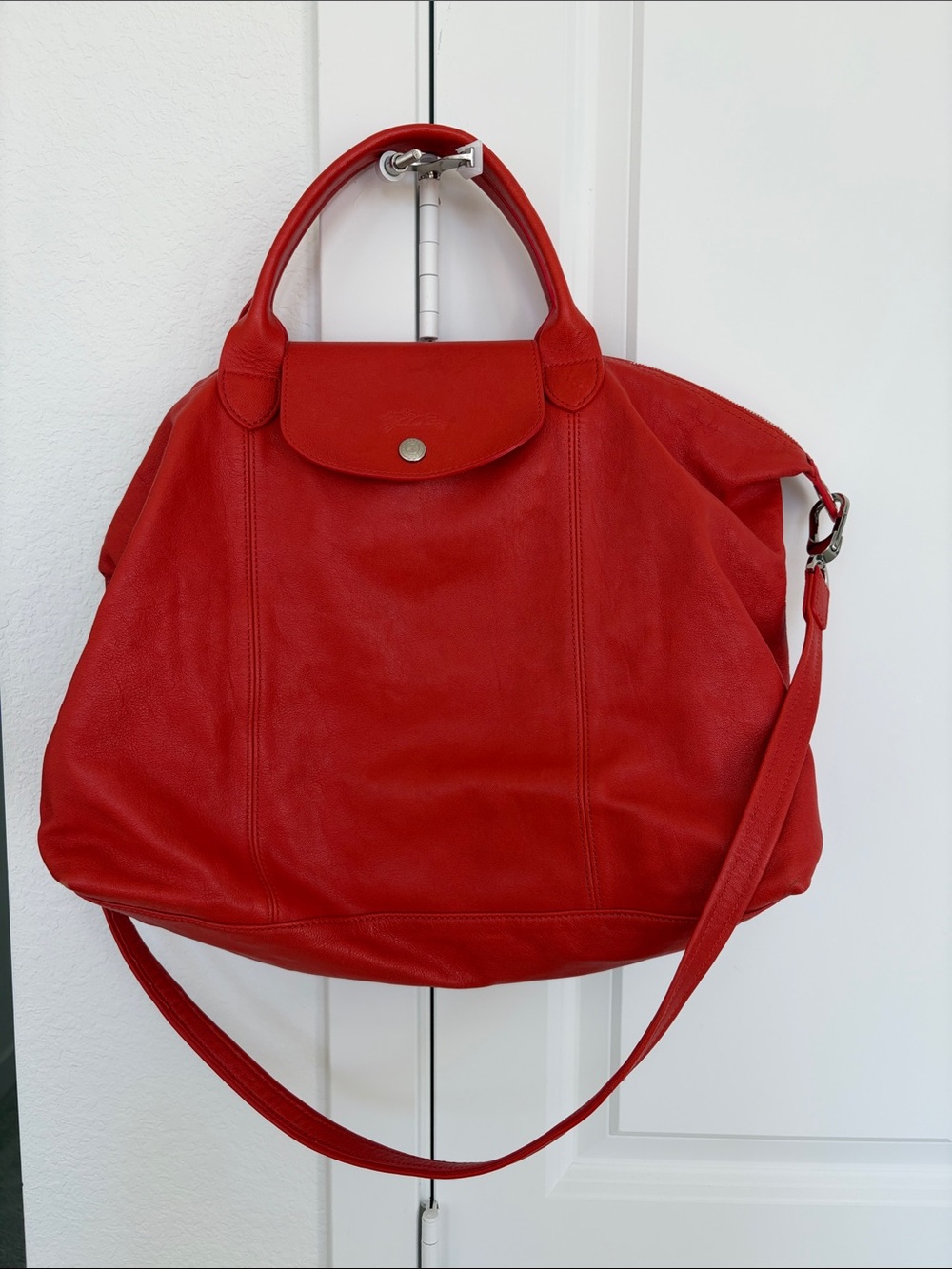 Longchamp Orange Leather Tote with Shoulder Strap